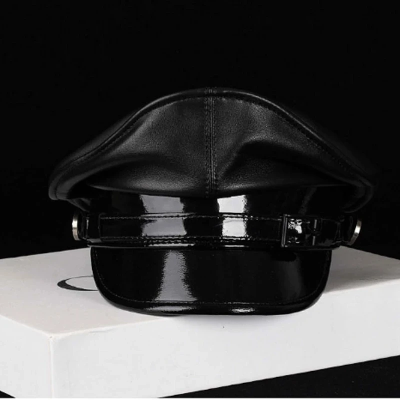Luxusné zimné originálne kožené klobúky Muž Mužský nemecký dôstojník Visor čiapka lokomotíva retro nemecký vojenský klobúk kortikálna kasquette uni