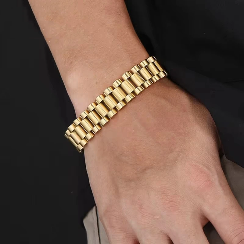 Luxusné zlaté farby hodiniek Pánsky náramok pre mužov pre mužov Ženy z nehrdzavejúcej ocele Mannen Armband na rukách náramok