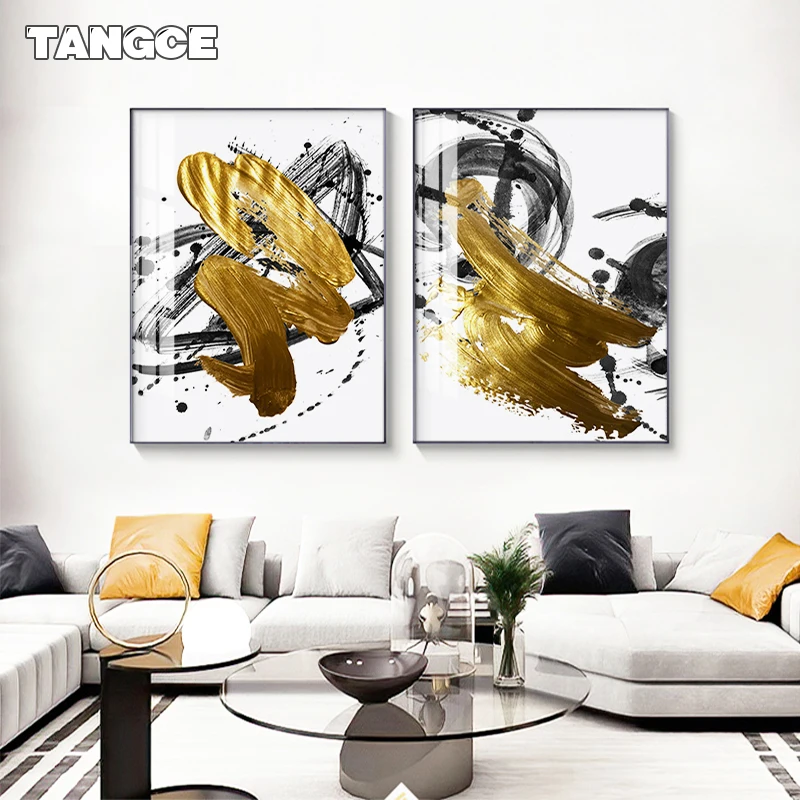 Luxusné zlaté čierne plátno maľba Abstrakt maľba Nordic Domes Decor Decor Wall Art Art Tlat Picture Obývacia izba Spálňa dekor
