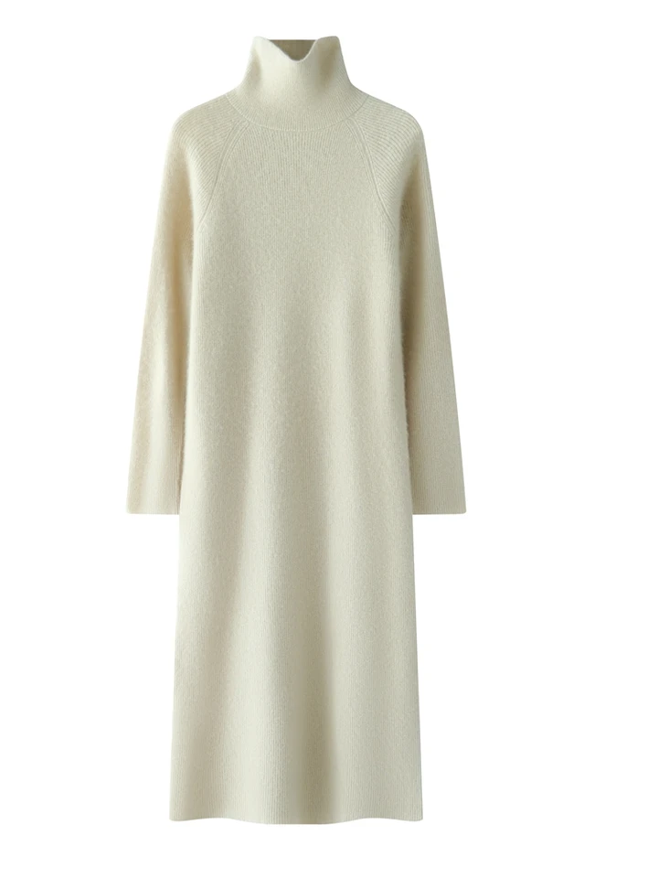 Luxusné ženy 100% kašmírové sveter šaty Turtleneck jednodielne šaty jesenná zima jednoduchý grace štýl Cashmere pletené vrcholy