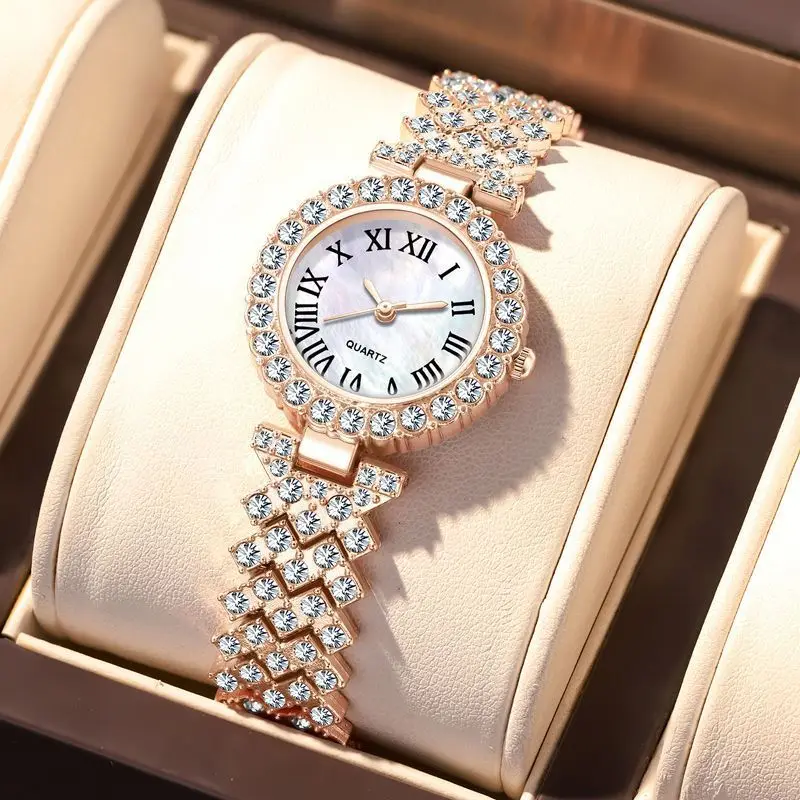 Luxusné ženy lesklé hodinky Rose Gold Watch Fashion Ladies Elegantné kremeňové diamantové náramkové hodinky Ženské hodiny reloj Mujer Reloj
