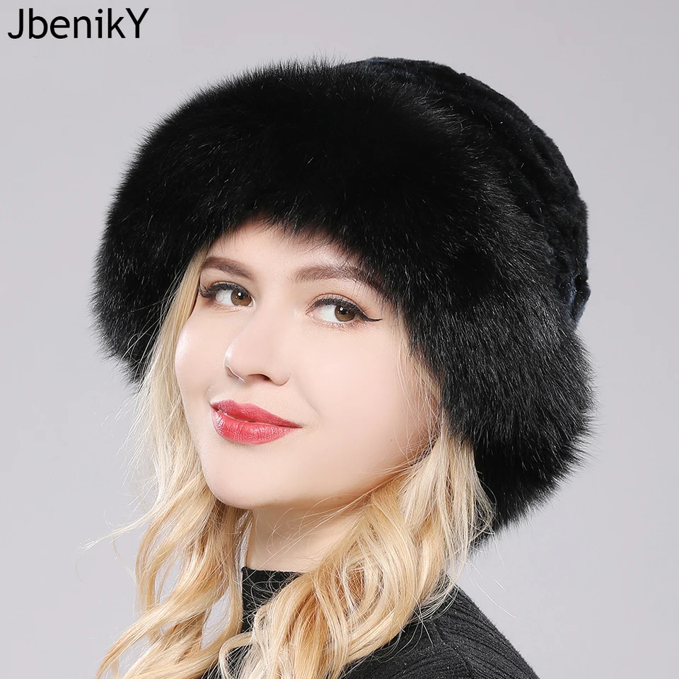 Luxusné ženy zimný klobúk skutočný rex králičie kožušinové klobúky Lady Zimná originálna líška kožušinová čiapka čiapky Warm Soft Fluffy Prírodný kožušinový klobúk