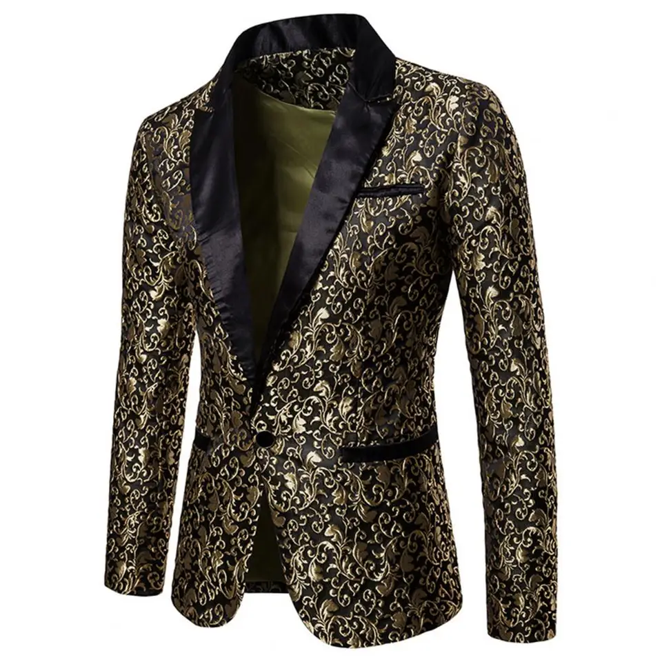 Luxusní muži sako Jacquard Single Button Slim Fit Turndown Collar Vysoko kvalitný svadobný banket Men Blazer Jacket Coat