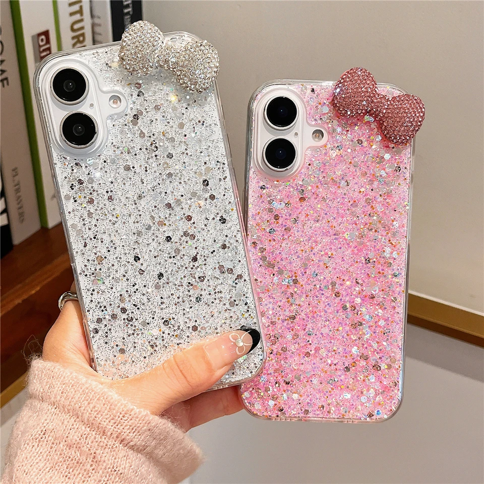 Luxusný 3D bleskový diamantový luk trblietavý telefónny puzdro pre Xiaomi Redmi Note 13 Pro Plus 12 11 10 9 8 Pro 11s 10s 9s 4g 5g Soft Cover Cover