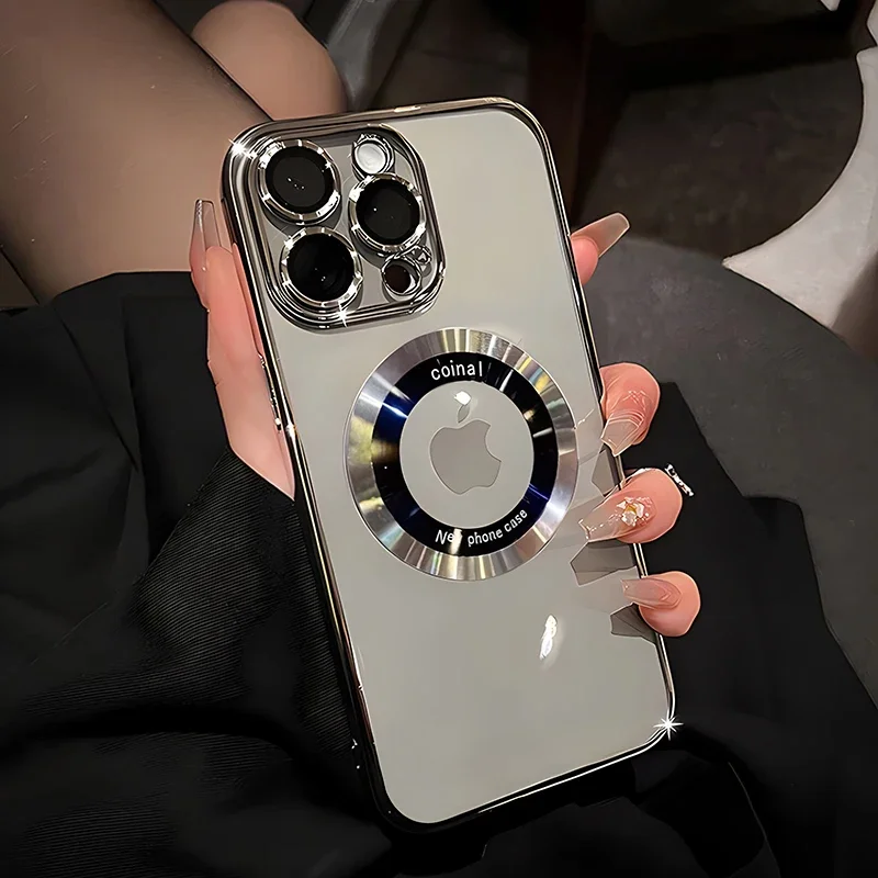 Luxusný bezdrôtový nabíjanie Magsafe Pase pre iPhone 15 14 13 12 11 Pro Max Plus magnetický mäkký kryt s ochrancom objektívu fotoaparátu