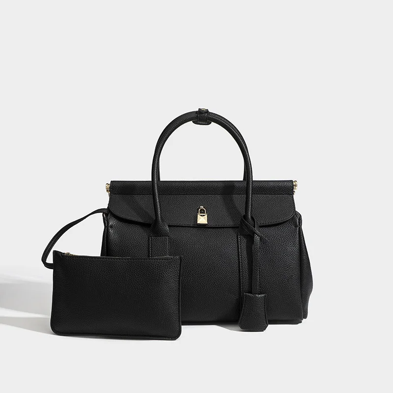 Luxusný dizajnér zrno koža veľká kapacita tašky Ženy retro skrinka Hardware s aktovkou s peňaženkou všestrannou kabelkou Crossbody