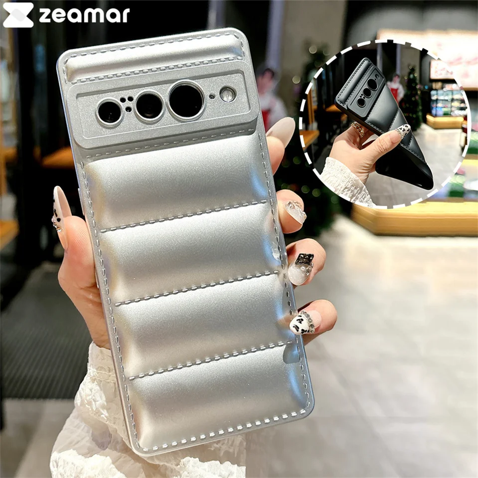 Luxusný dolu bunda Soft Silikone Puzdro pre Google Pixel 9 8 7a 6a 6a 5 5a 4 4a 3 XL Pro Puffer Tkanina Solid Cover Cover