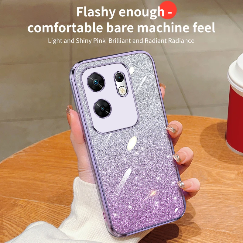 Luxusný elektroplatný trblietavý prášok Práško odolný voči nárazu pre prípad Infinix Zero 30 4G Ochranný kryt Silikón Soft TPU Zadný kryt TPU