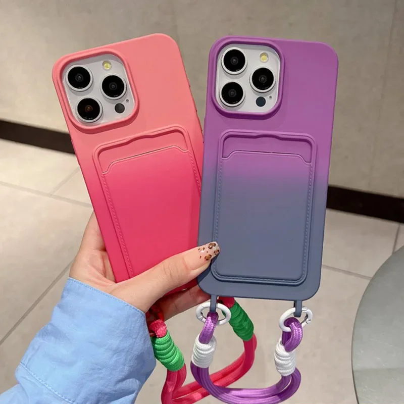 Luxusný gradient držiak na silikónovú kartu Lanyard Lano Lope Soft Pase pre puzdro pre Motorola Moto G85 5G G04S G04 G14 G24 4G TAGLE TAGLE