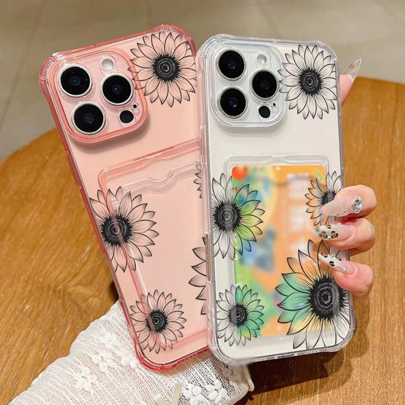 Luxusný karta Sunflower Sunflower Case pre iPhone 16 Pro Max 11 12 13 14 15 Pro Max