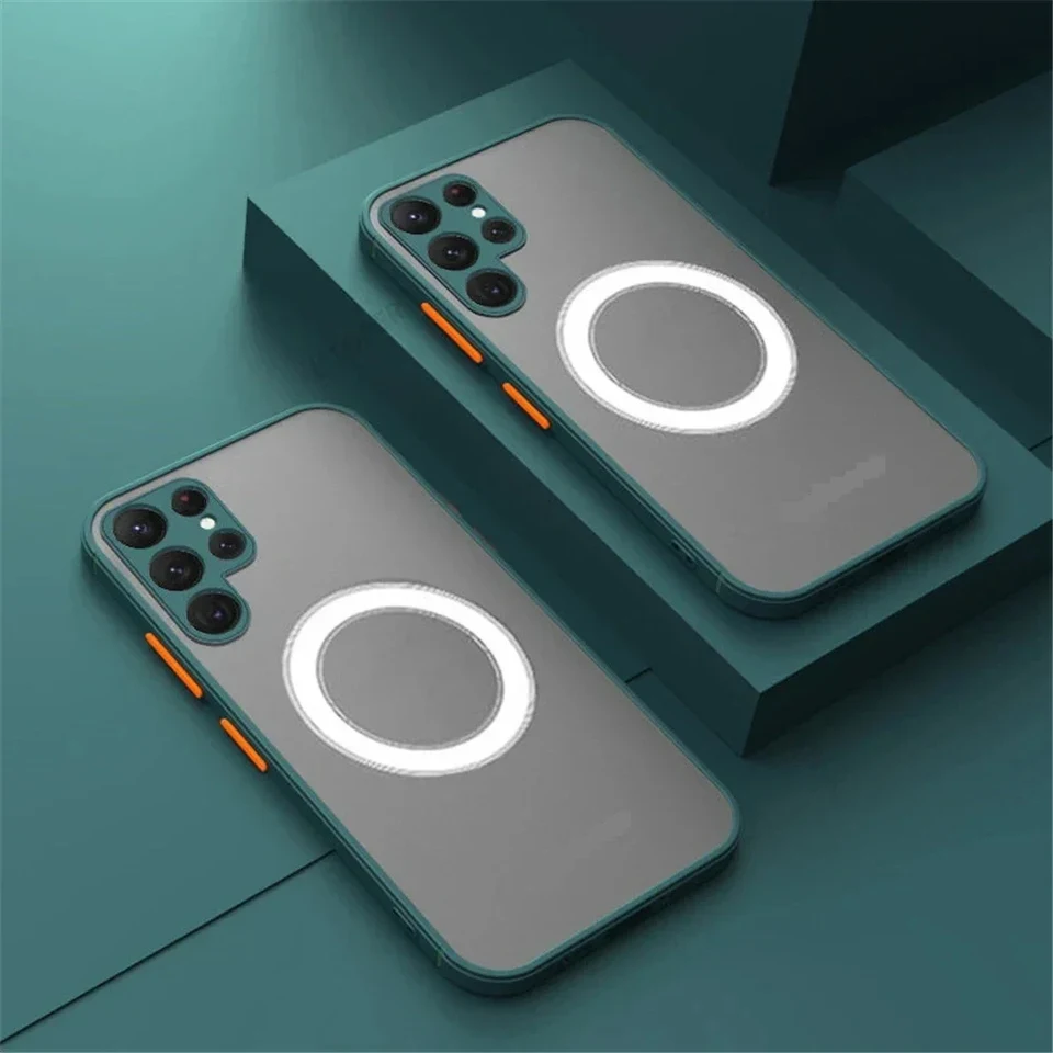Luxusný matný magnetický puzdro pre Magsafe Samsung Galaxy S24 Ultra S23 Plus S21 Fe S22 Ultra Armor MacSafe Shopproof Cover