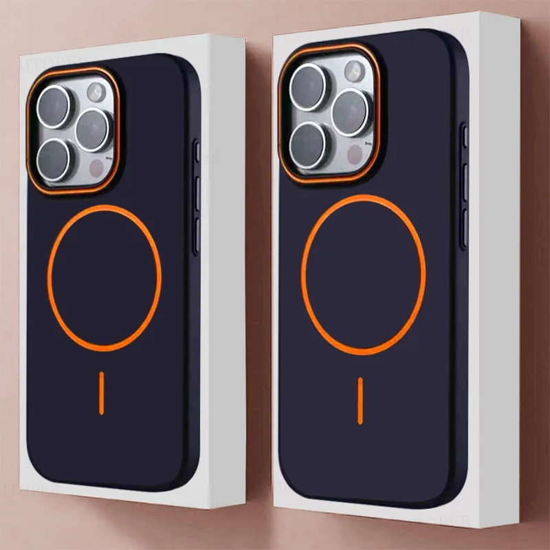Luxusný matný priesvitný puzdro pre tvrdý telefón pre iPhone 16 15 14 13 12 Pro Max Plus Strong Magnetic Sack Wireless Cover