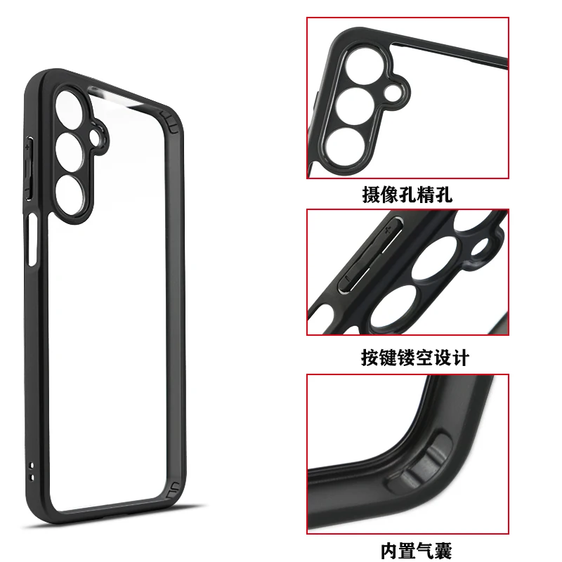 Luxusný matný puzdro na nárazový nárazník pre Samsung Galaxy A06 A16 A15 A25 A35 A55 A14 A24 A34 A54 TPU Frame Tvrdý plastový zadný kryt zadného krytu