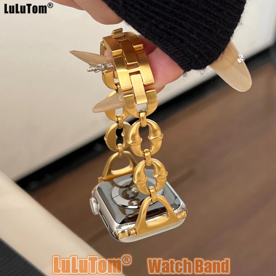 Luxusný medený zvonový popruh pre Apple Watch Band 38/40/41/44/42/45/49 mm z nehrdzavejúcej ocele IWATCH Series 9 8 7 6 5 4 SE Ultra