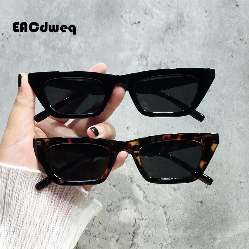 Luxusný obdĺžnik Slnečné okuliare Žena Vintage Cat Eye Design Sun Gula Glasses Female Mužská osobnosť Cool retro čierny cateye oculos
