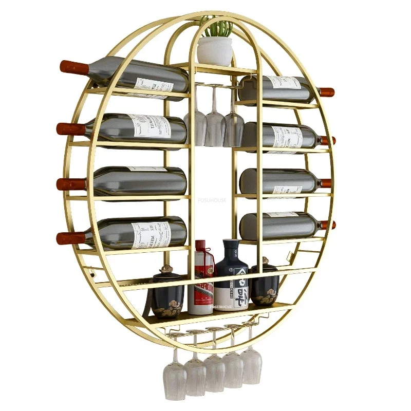 Luxusný okrúhly na stenu namontovaný na vínnom stojane Nordic Gold Wine Skrin