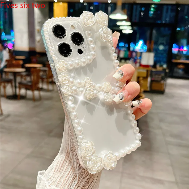 Luxusný perla 3D priehľadný telefónny prípad pre OPPO Reno 12 11 10 8 7 6 5 4 2 12f 11f 8t 8Z 7Z 6Z 2Z A36 A76 A96 A72 A92 Soft