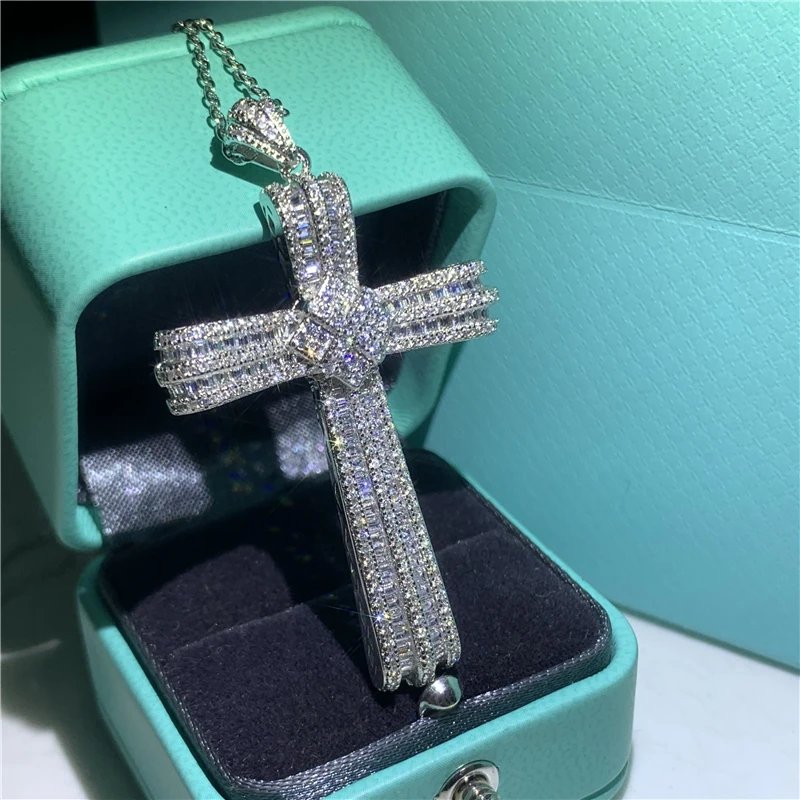 Luxusný príchod Topácne predajné luxusné šperky S925 Sterling Silver White 5A Cubic Zircon Cross Cross Pendant Party Námorci Ženy Náhrdelník