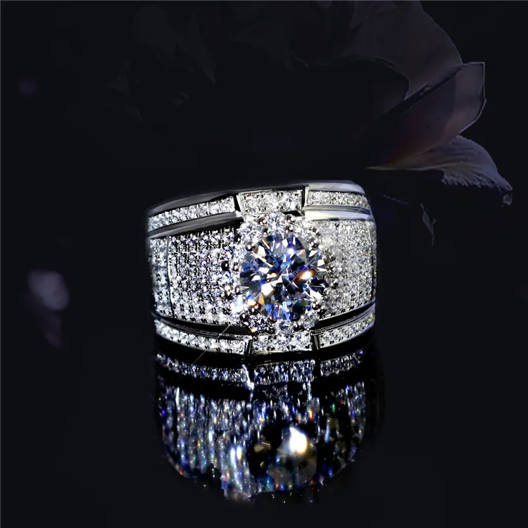 Luxusný pánsky prsteň AAAA Zirkón Full Diamond Ring Fashion 925 Strieborný pár prsteň nevesta Klasický párty šperky zásnubný prsteň