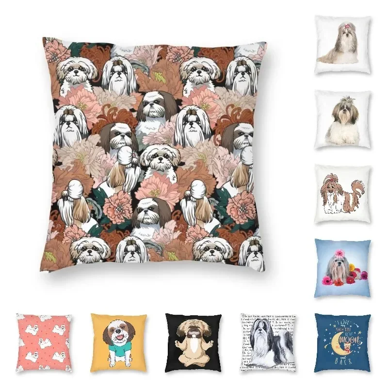 Luxusný shih tzu psí kvety vzor pohovka vankúšový kryt zamat Pet zvierat hodí vankúš vankúš dekorácia