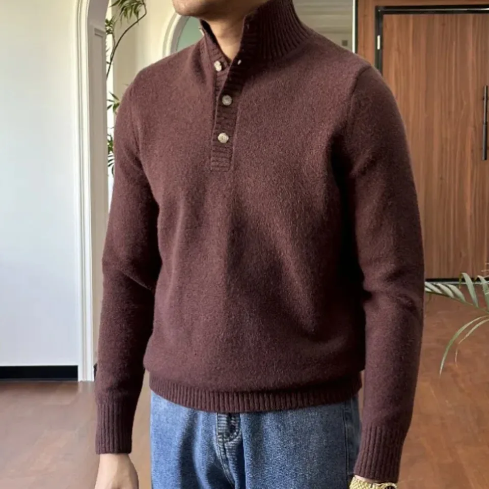 Luxusný sveter pre mužov Mock krk pletený sveter muž Herren Pullover Winter Pullover pletenec pletenec Sweater Jersey Navidad Hombre