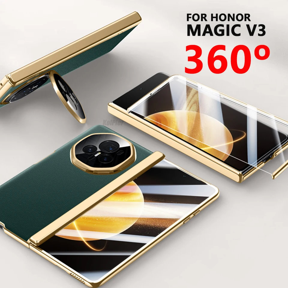 Luxusný závesný chránič obrazovky pre Honor Magic V3 V 3 2024 Oficiálny puzdro Shockproof zadný kryt Kickstand pokožka pokožky puzdro