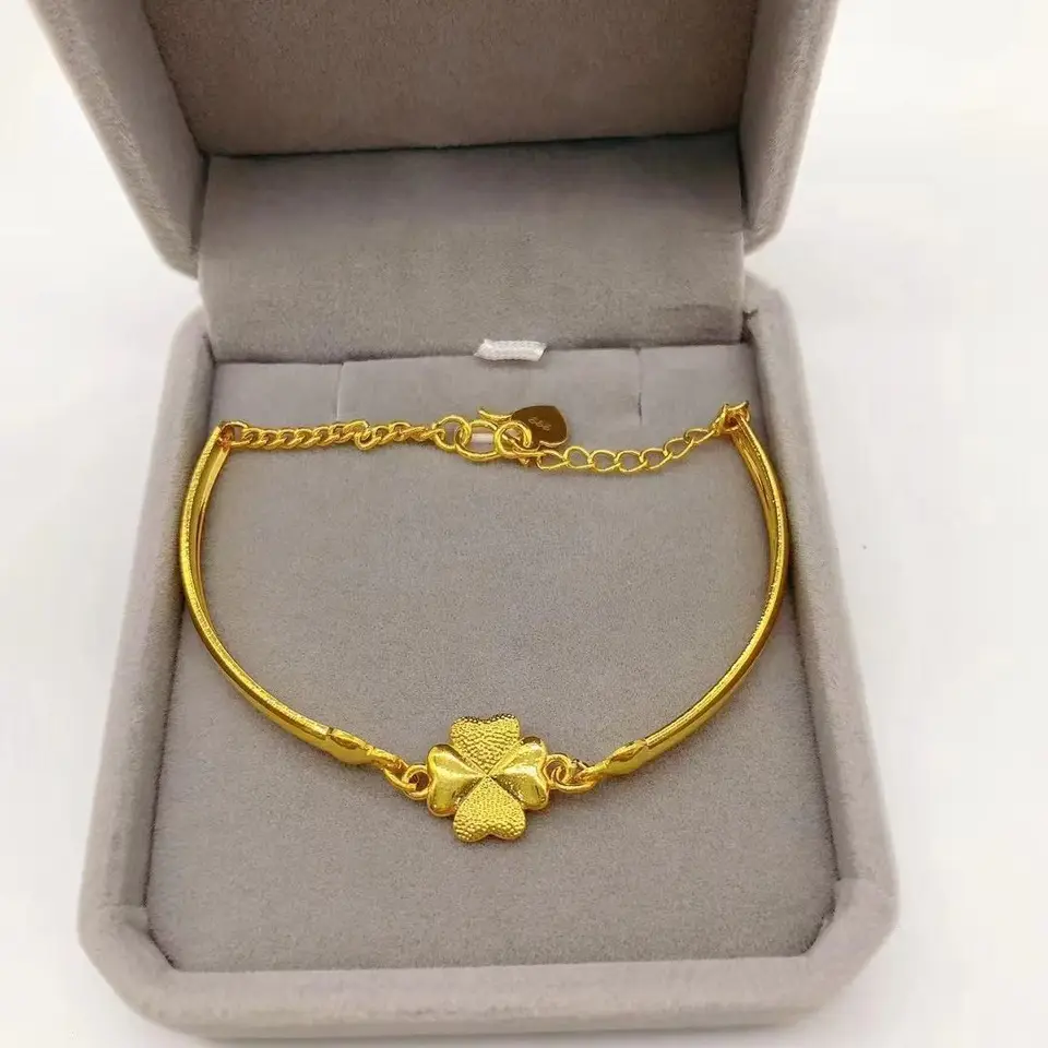Luxusný čistý 24 k zlatého farby Clover náramky šperky pre ženy nevesta nikdy nezostáva s svadobnými darčekmi k šperkom