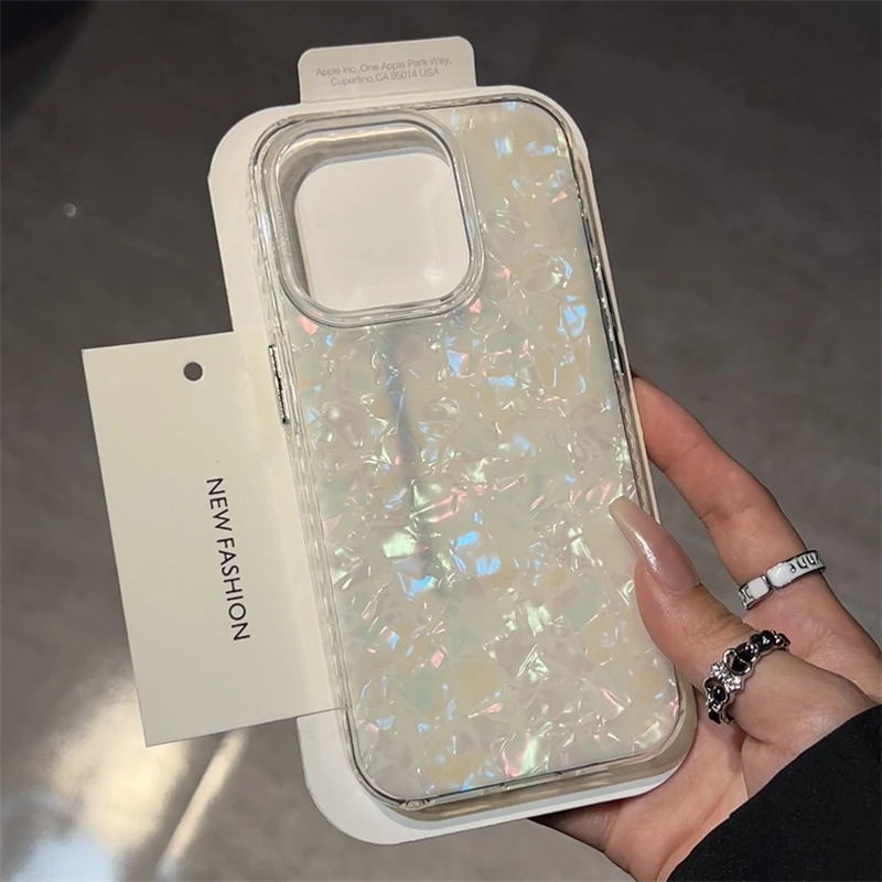 Luxusný škrupinový vzor Aurora Hard Case pre iPhone 16 15 14 13 12 11 Pro Max Plus mäkký nárazový čistý silikónový nárazník zadný kryt