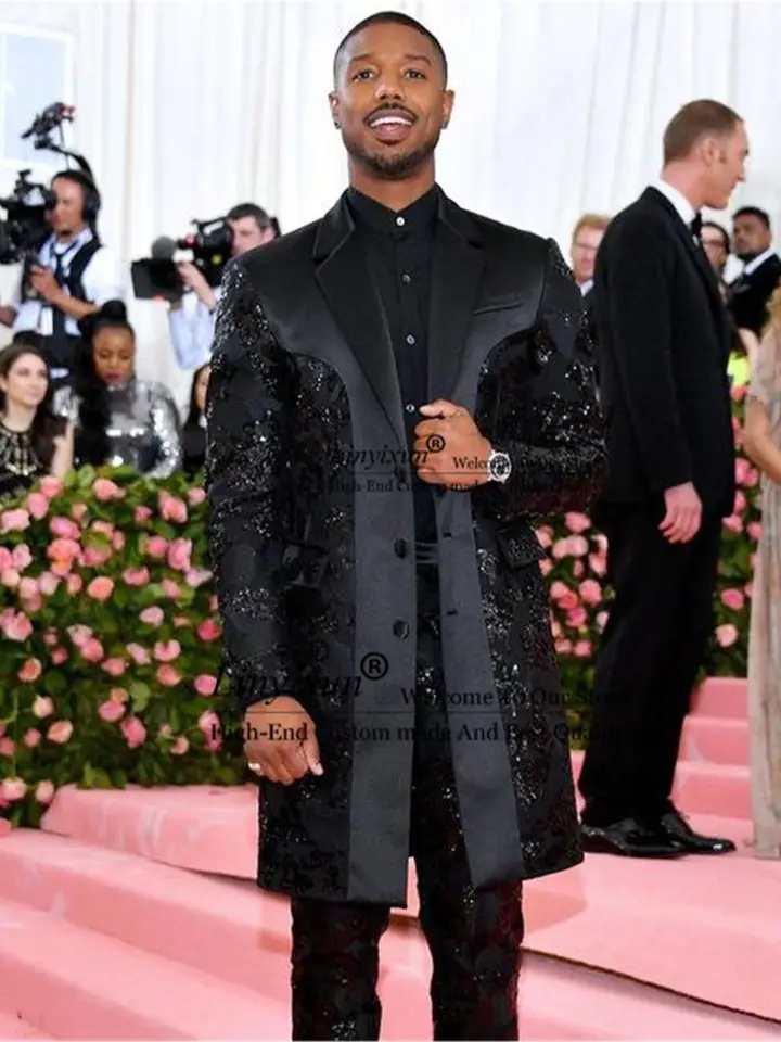 Luxusný ženích smoking čierny shinny apliques flitry pánske svadobné obleky na mieru Prom Blazers Blazers Bridegroom kostým homme