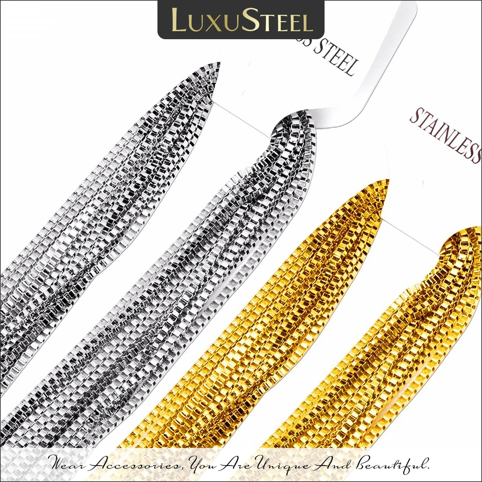 Luxusteel 2 mm štvorcový reťazec Náhrdelník Muži/ženy 10ks/šarža z nehrdzavejúcej ocele Žiadna fadeová retiazka DIY Šperky na výrobu doplnkov