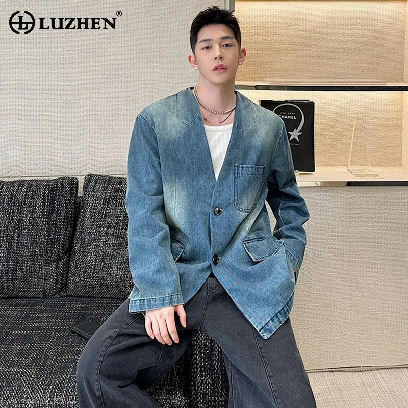 Luzhen 2024 jeseň všestranná voľná elegantná elegantná umytá neformálna džínsová kabátová kabát Pánska móda Móda Originálna bunda New LZ1222