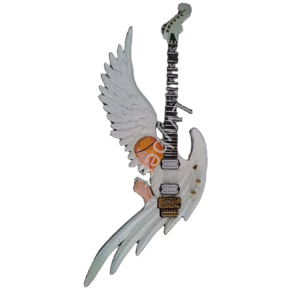 Lvybest Electric Guitar Custom Nepravidelný tvar vyrezávaný elektrický gitarový anjel gitara v bielej gitare, basa, zosilňovač, ped