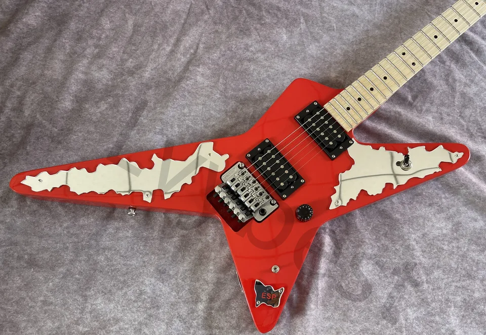 LvyBest Electric Guitar, Red Body, zrkadlové pickguard, čierne pórové snímače, javorový krk a hmatník, chrómové časti, skrutky!