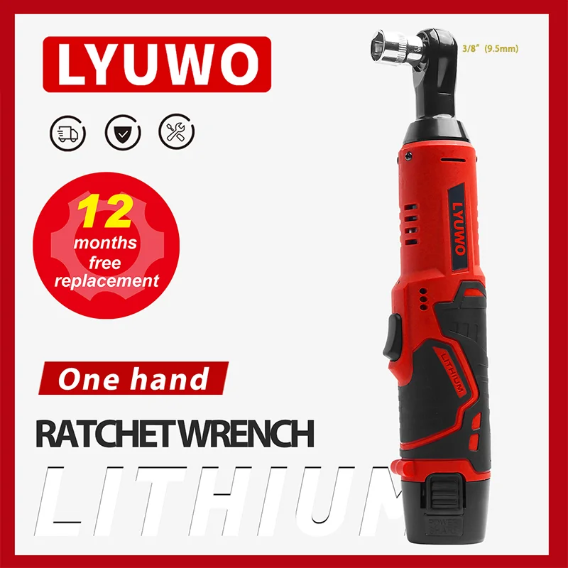 LYUWO 3/8-palcový bezdrôtový elektrický kľúč 45nm RATCHET RATCHET KLYT 12V Nabíjateľný elektrický náradie
