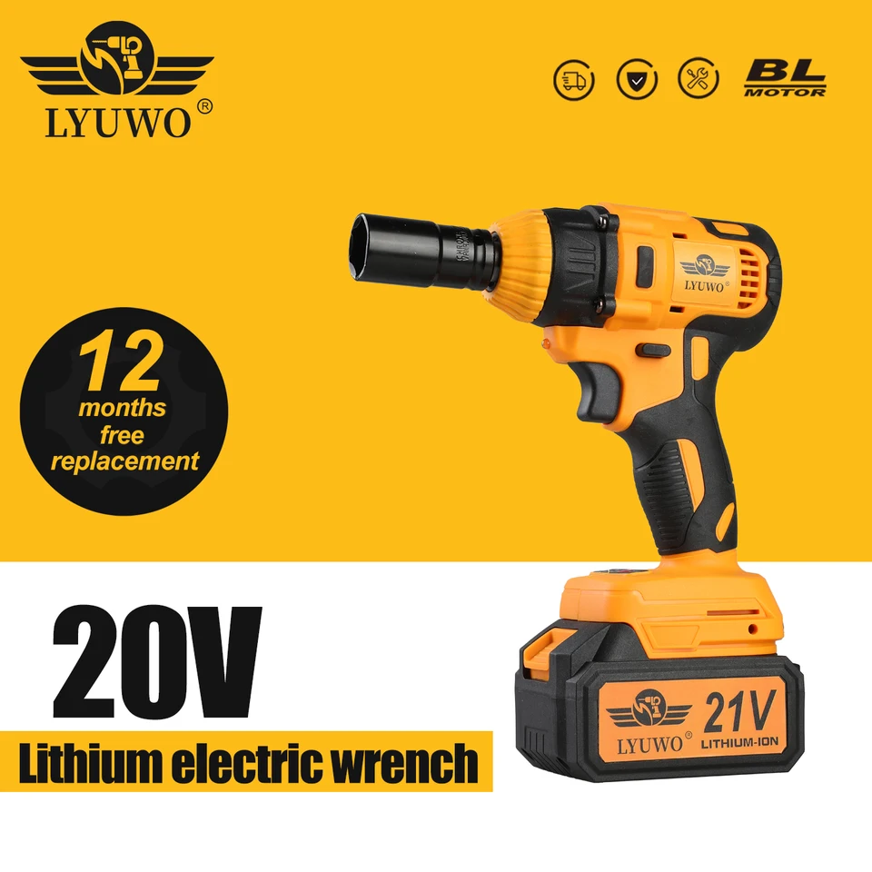 LYUWO380N. M vysoký krútiaci moment elektrický kľúč pre údržbu automobilov, vyhradená vzduchová pištoľ, elektrický náradie pre lítiovú batériu bez kefy