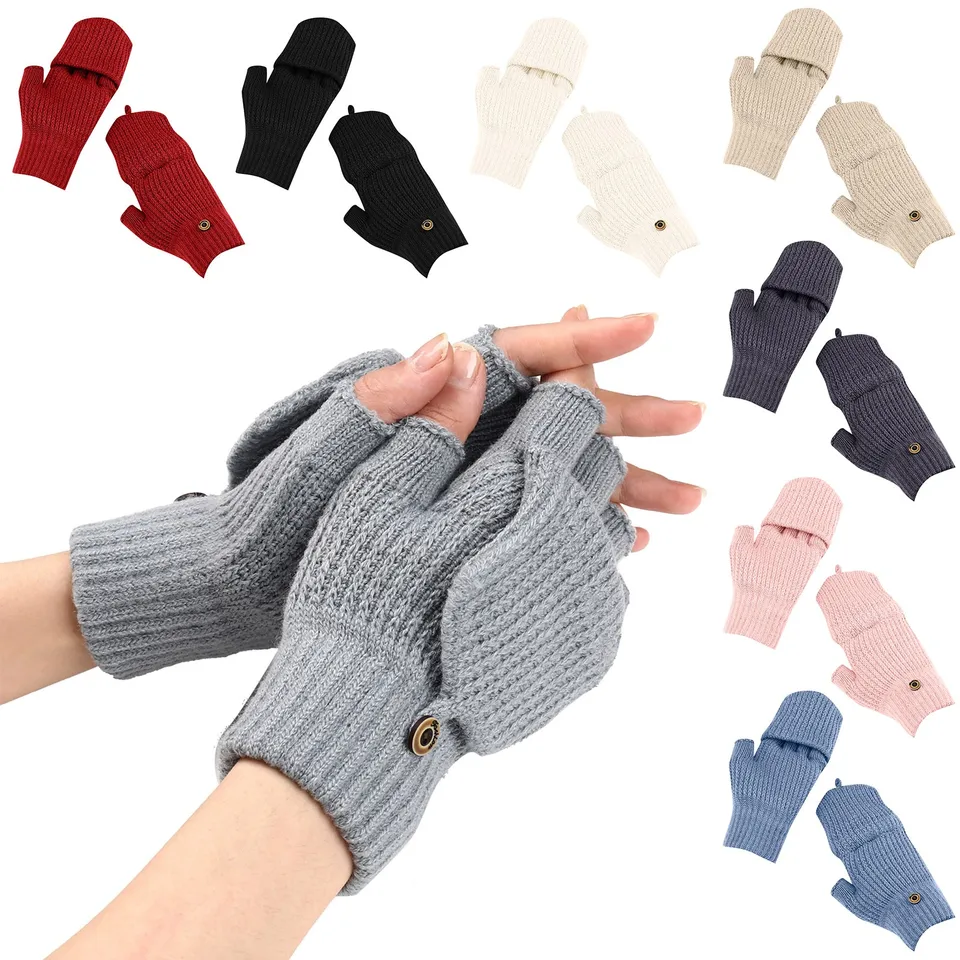 Lyžiarske rukavice telocvične Žena Žena Zimné pletené konvertibilné rukavice bez prstov vlnené rukavice tepelné rukavice unisex guantes invierno hombre