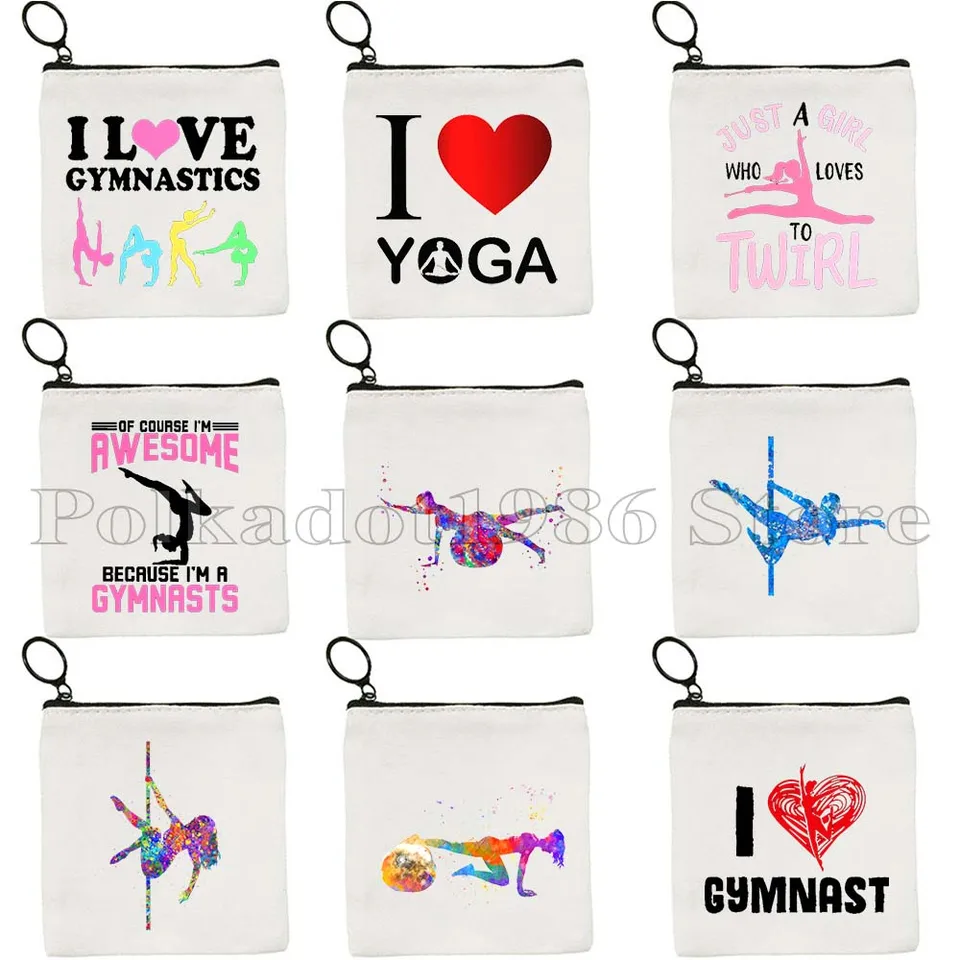 Láska Gymnasta Gymnastika Športové joga pilates pól tanečný tanečný tublin darčeky plátno mincový kabelkový kľúče puzdro malá taška peňaženka zips zips