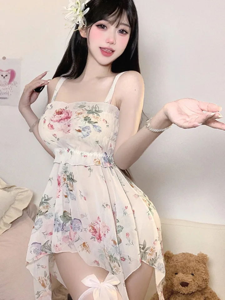 Láska k ženám nepravidelná čistá túžba sexy camisole šaty sladké kvetinové kvetinové priehľadné priadze šaty elegantné sladké móda tfr7