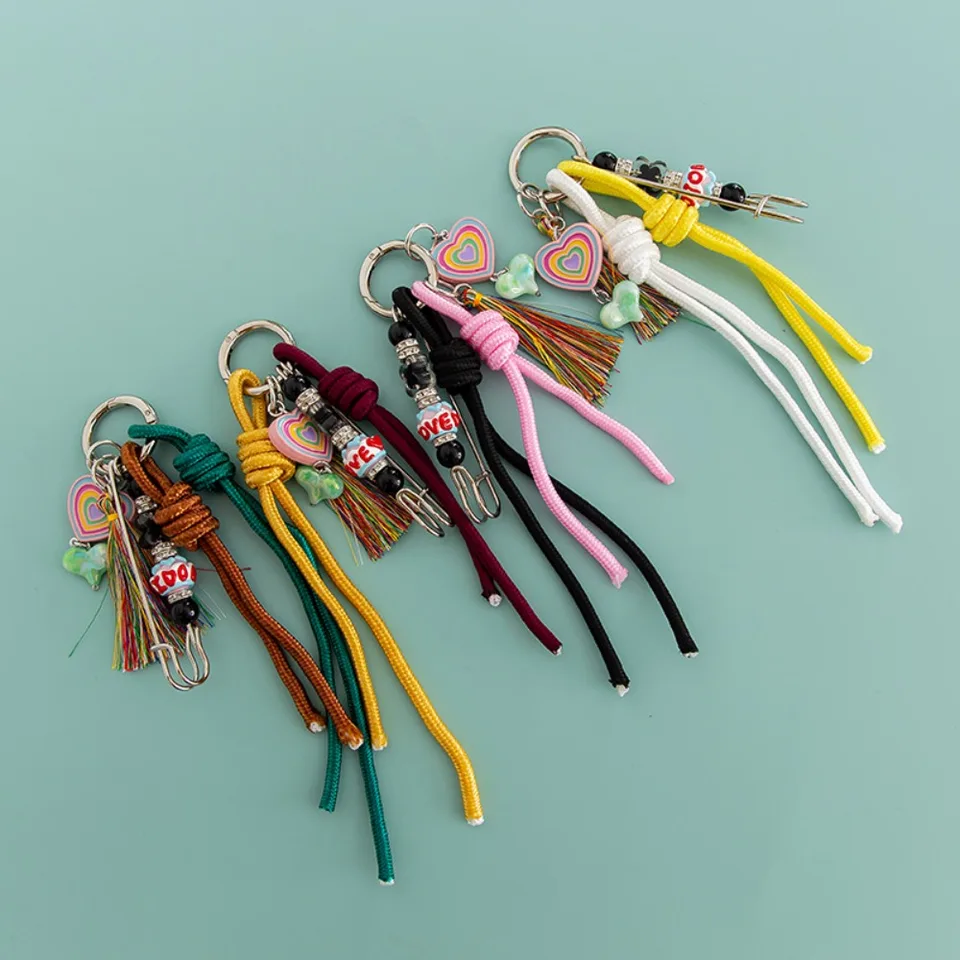 Láska nylonové lano prívesok tašky kúzla makaron farebný kamienok kamienok Tassel Keychain ins jednoduché lano lano tašky kúzla narodeniny darček
