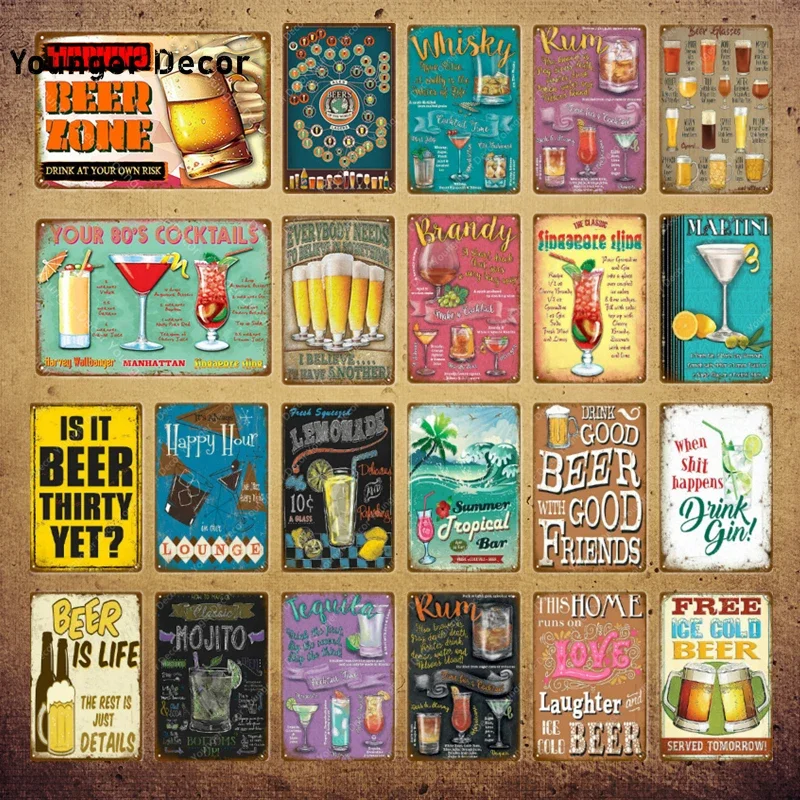 Láska pivná zóna DECOND DECON Whisky Rum Brandy Lounge Metal Signs Drink Gin Plate Pub Bar Domáce dekorácie Koktaily Plaque yi