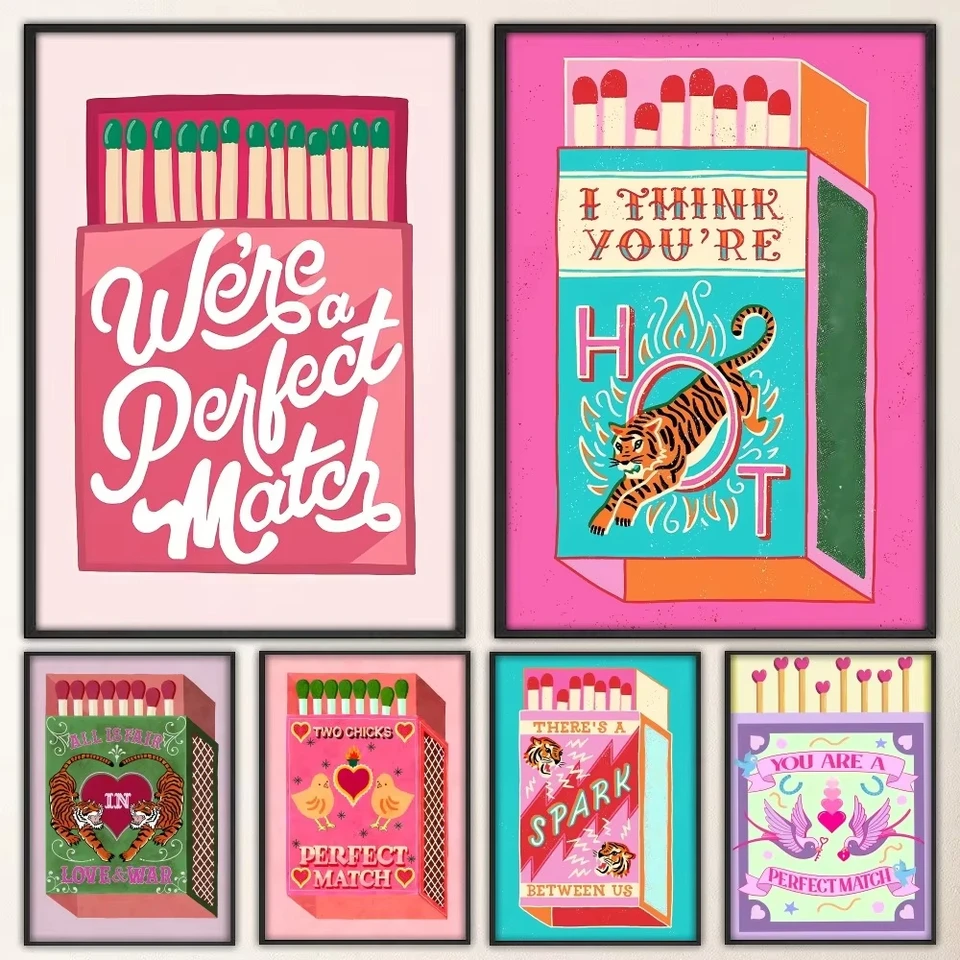 Láska si môj perfektný zápas s vlastným plagátom Fancy Plaght Wall Sticker pre obývaciu izbu bar vintage dekoratívna maľba stredná maľba