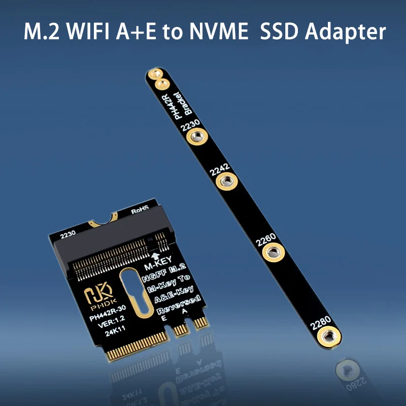 M.2 A+E až NVME SSD Adaptér M2 WiFi rozhranie A/E Kľúč k M kľúčom PCIe 4.0 Zostava s držiakom pre 2230 2242 2260 2280 NVME SSD