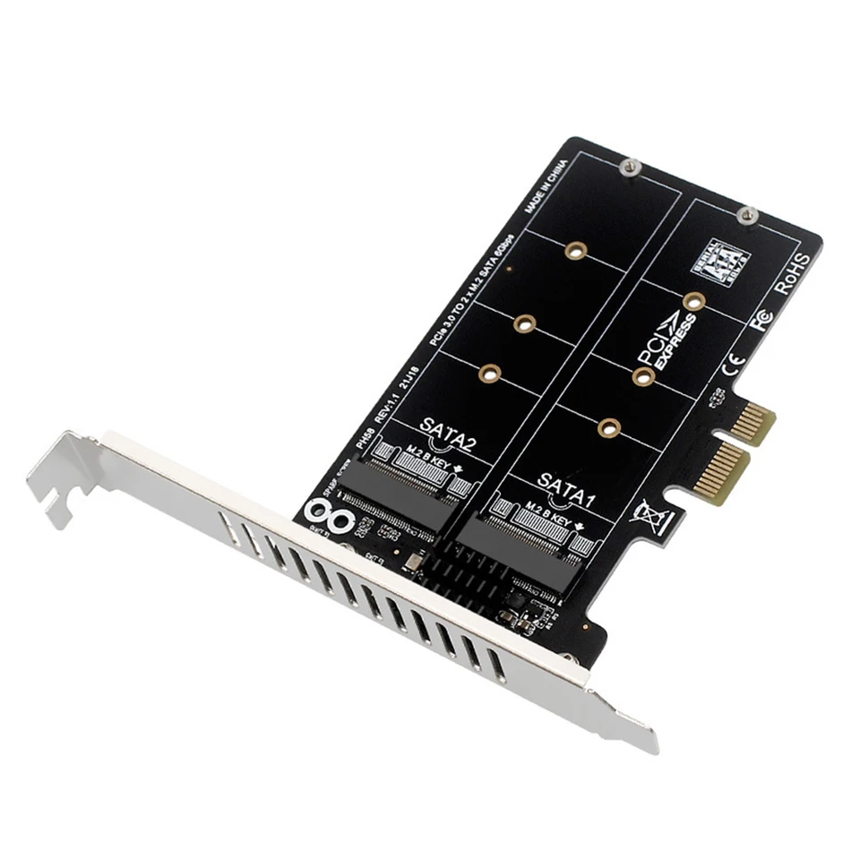 M.2 SATA to PCIe Dual-Disk Array Card Double Disc M2 SATA rozšírená karta RAID PCIE X1/X4/X8/X16 Podpora M.2 SSD 2230/42/60/80