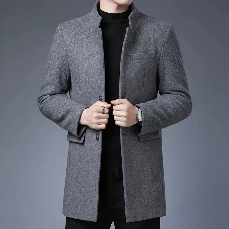 M-4XL Pánska falošná vlna Zmes Zimná zimná vrstva Warm Slim Fit Single Breasted Dlhý vrchný kabát Príležitostné odevy jesenné oblečenie muž