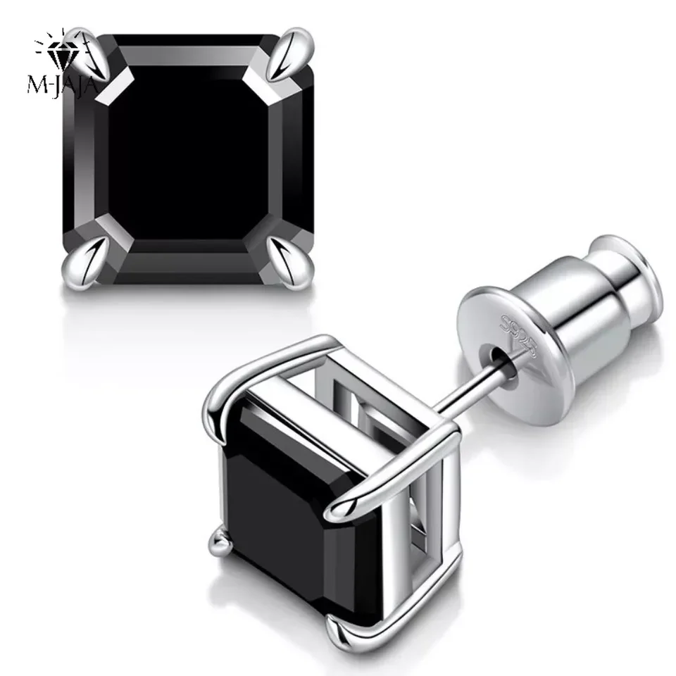 M-JaJa All Moissanit Stud náušnice pre ženy Muži čierny štvorec D Color Diamond S925 Sterling Silver 18k naliehané veľkoobchodné náušnice