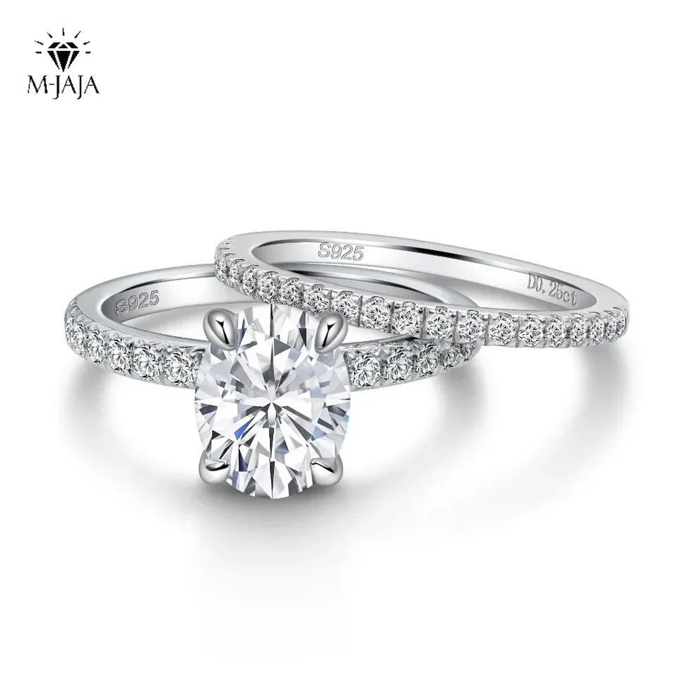 M-JaJa Full Moissanit Engage Svadobný prsteň pre ženy 2Ct Oval Cut Promise Rings a 925 Svadobné skupiny laboratórne šperky