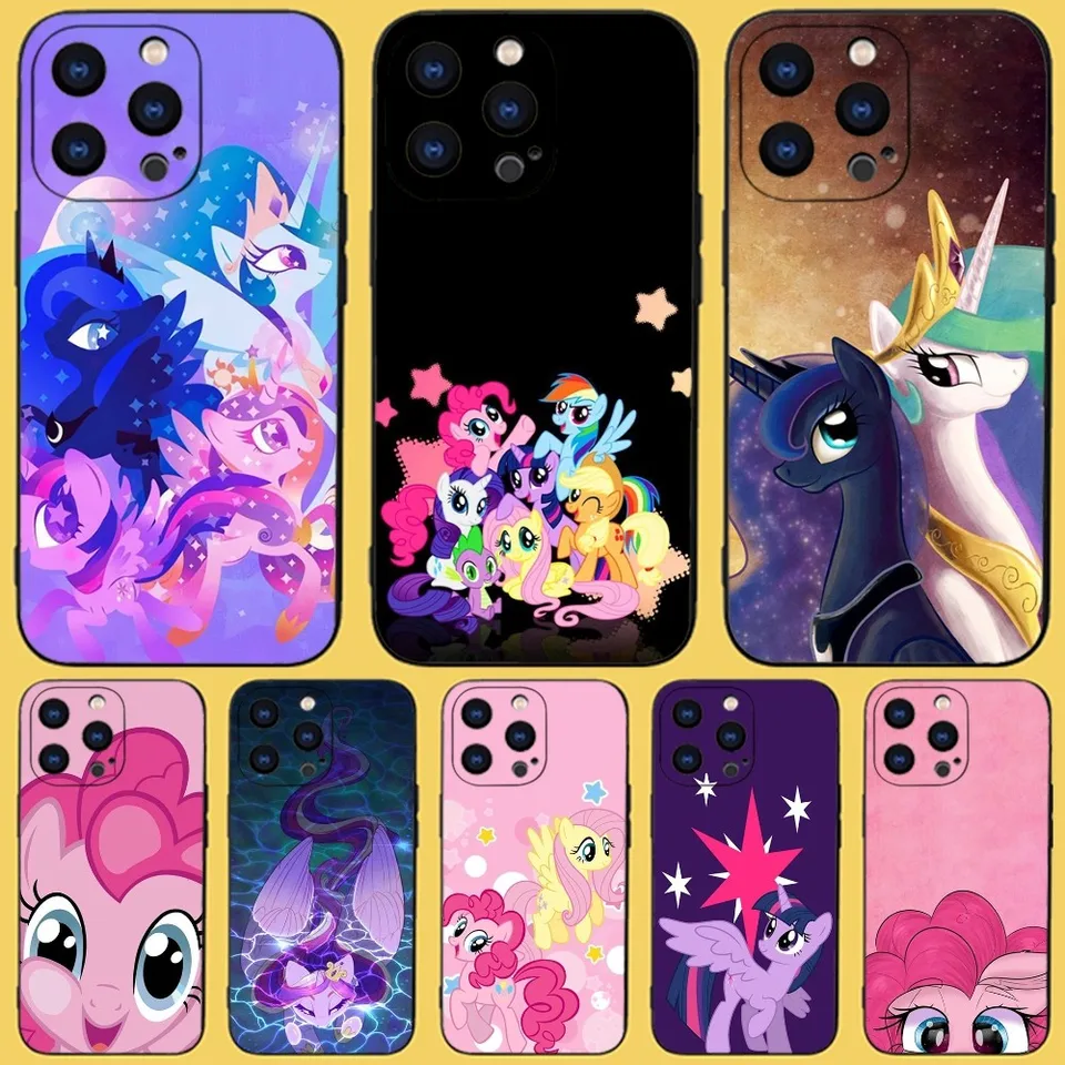 M-My Little P-Pony Phone pre iPhone 15,14,13,12,11 Plus, Pro, Max, XR, XS, X, 7,8 Plus, SE, SE, MINI BLACK SILIKON Soft