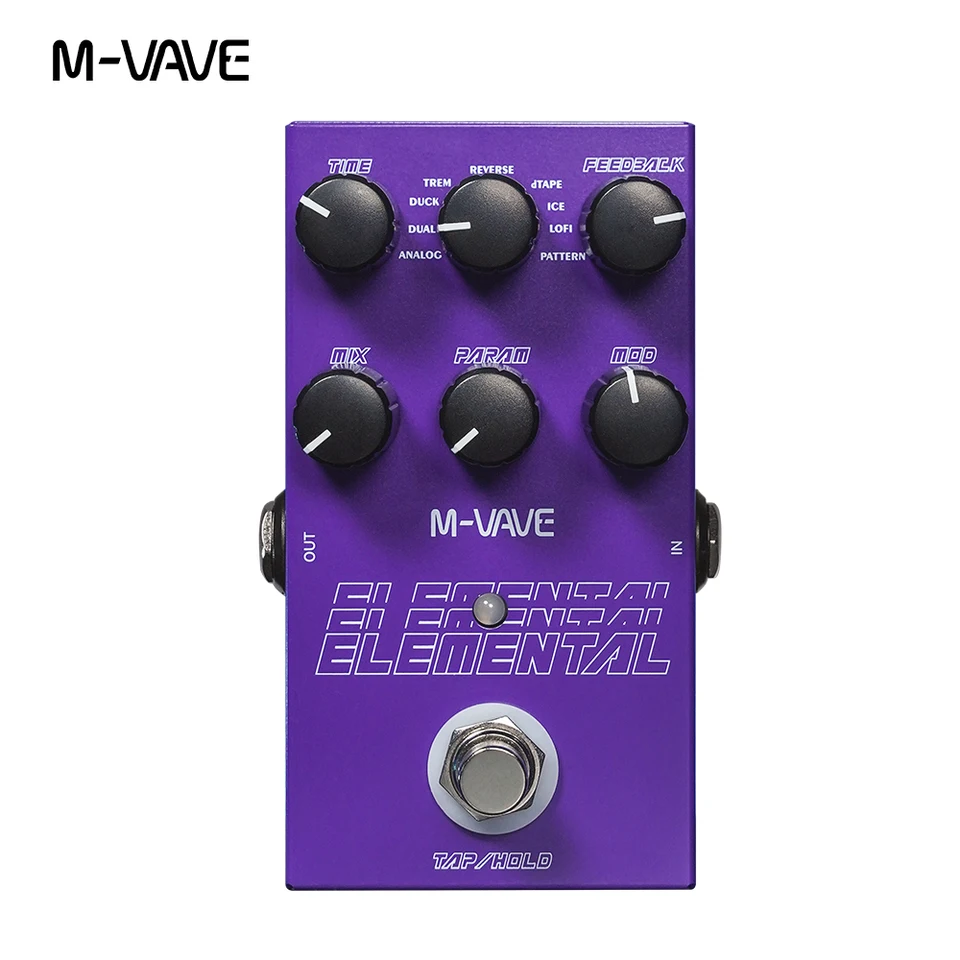 M-Vave Elemental Digital Delay Pedál 9 Rôzne oneskorenie Guitar Guitar Guitar Pedal Supporr pre režim TAP a HOLD
