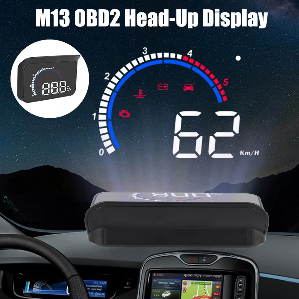 M13 HUD CAR HEAD UP DISPLAV DISPLATH SPEAPOMETRE PROJECTOR PROJECTOR GPS Compass Compass Clock Speed ​​Meter Digitálna alarm Set Universal