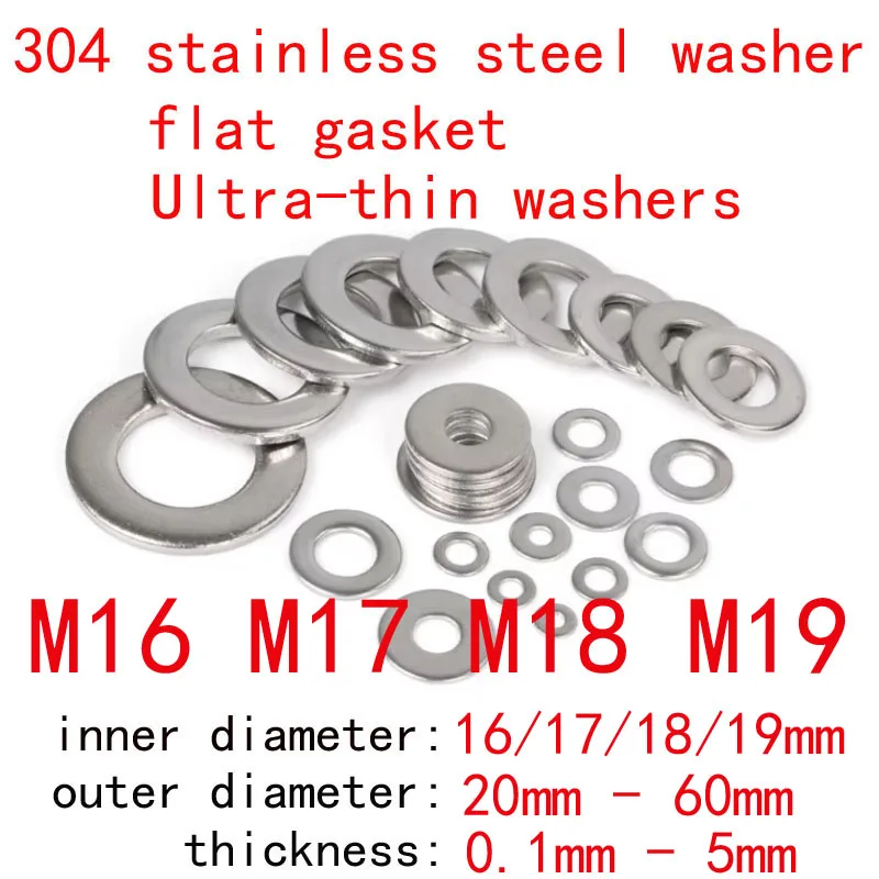 M16 M17 M18 M19 304 NEHODLESNÉ OCELNÉ PLAVNÉ TESTNÉ OKRESY Ultra tenká okrúhla podložka tesniaci tesnenie 16 mm 17 mm 18 mm 19 mm Vnútorná DIA
